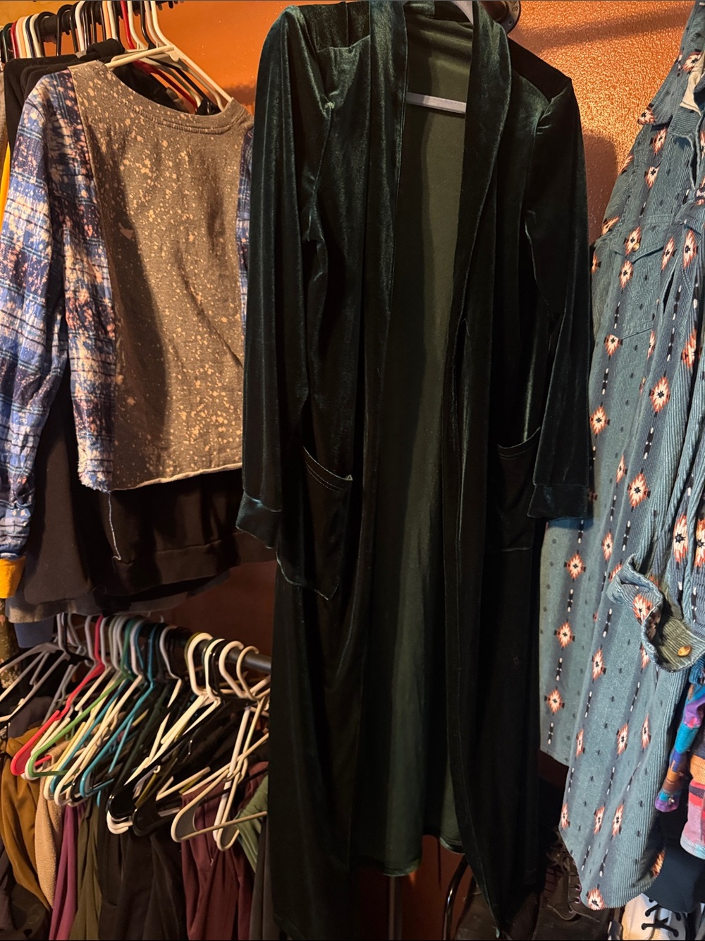 Dark Green Velvet Duster Cardigan